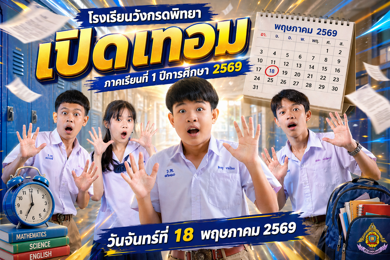 18 พฤษภาคม 2569 เปิดเรียนภาคเรียนที่ 1/2569